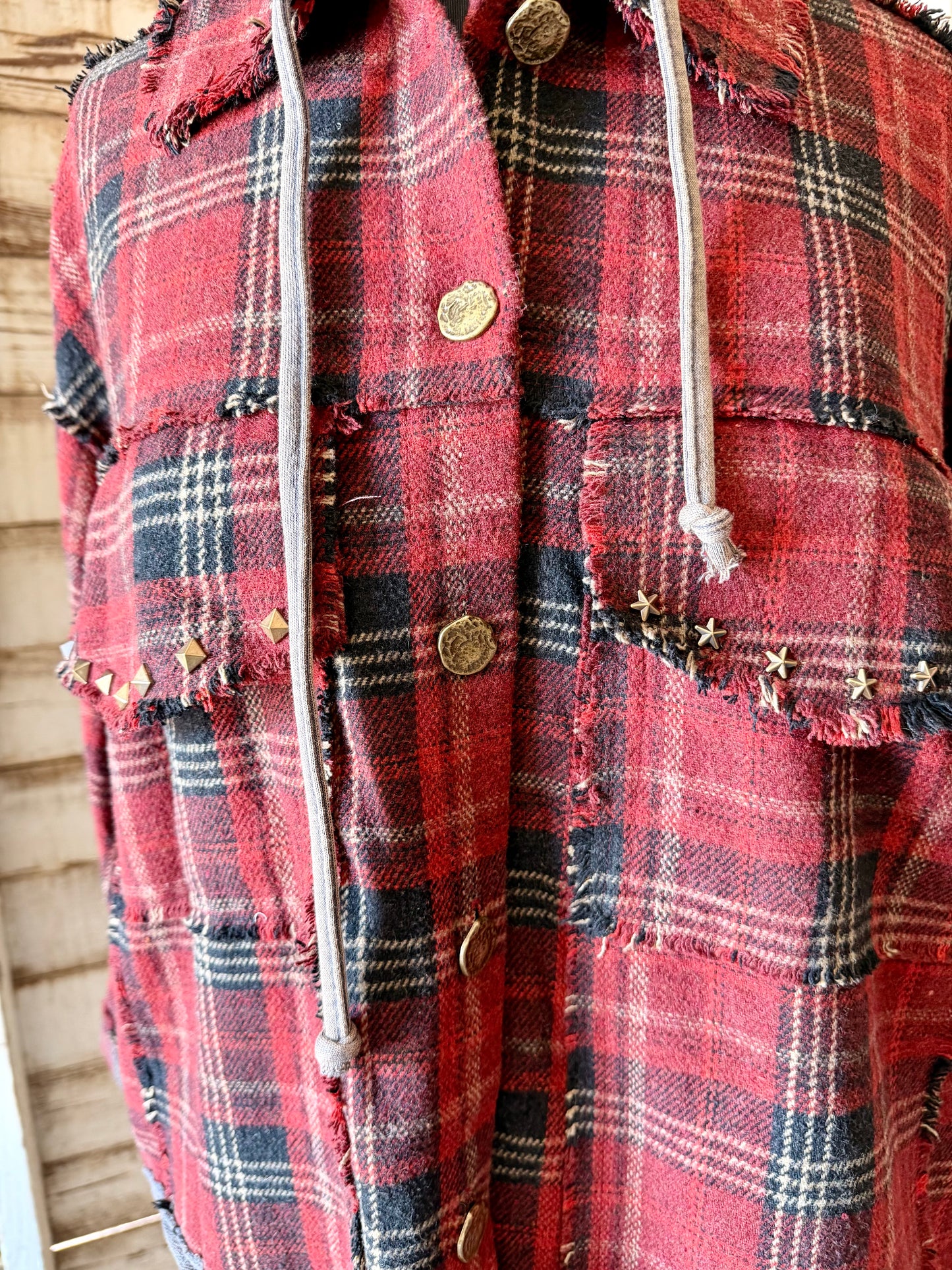Red Plaid Jacket with Hood