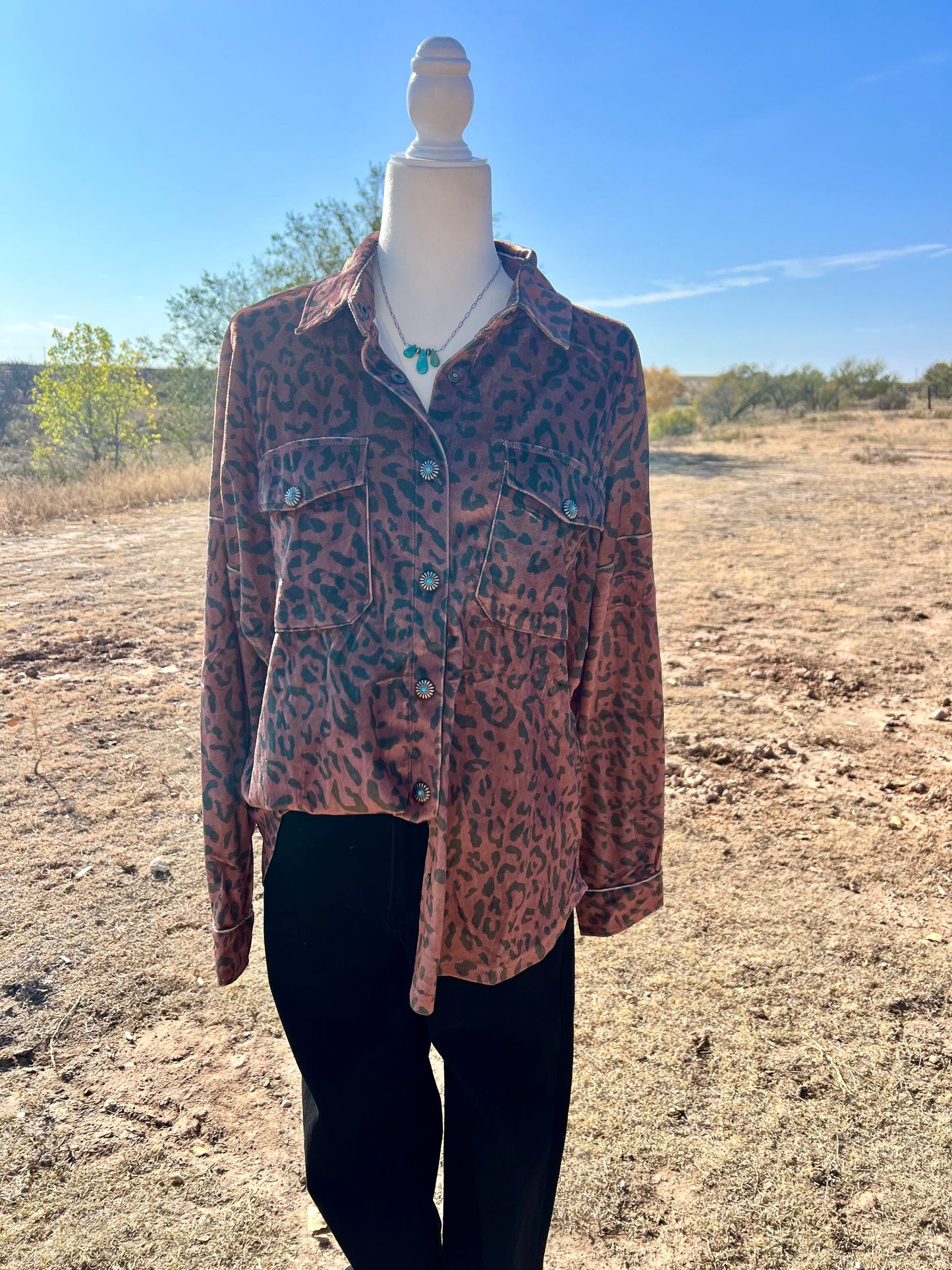 Leopard Velvet Top with Snaps