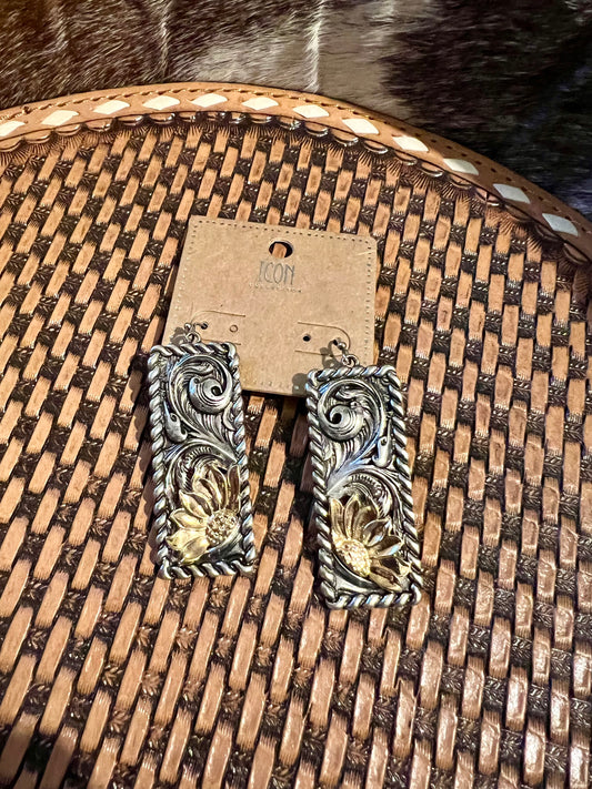 Gold Flower Dangle Earrings