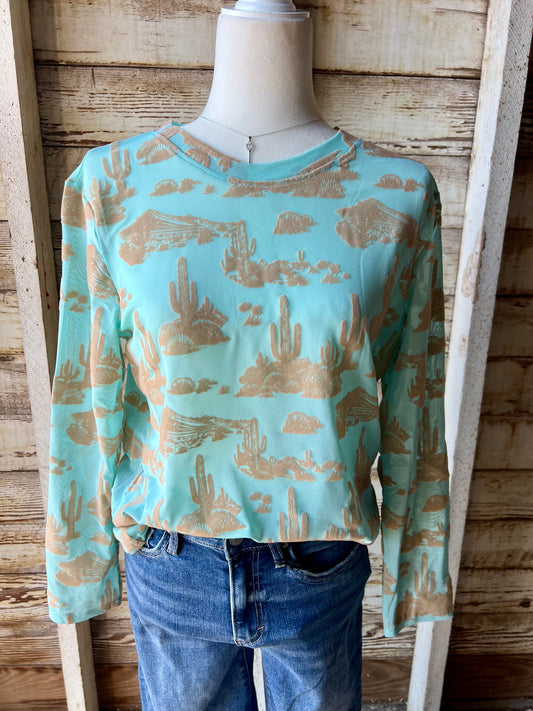 Desert Light Blue Mesh Top