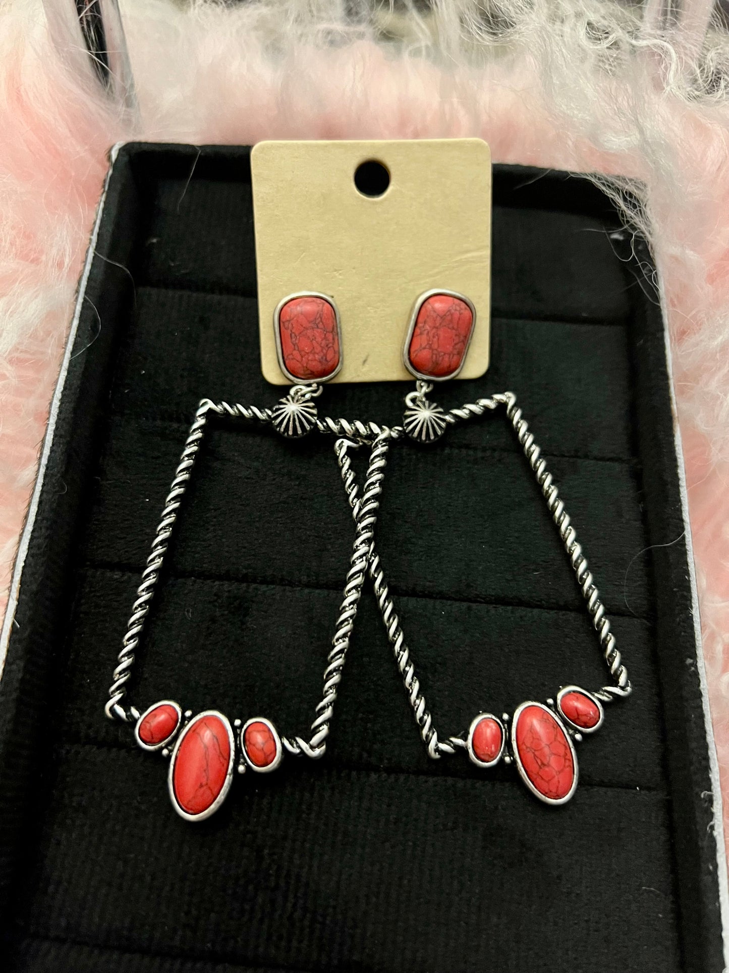 Red Rectangle Earrings