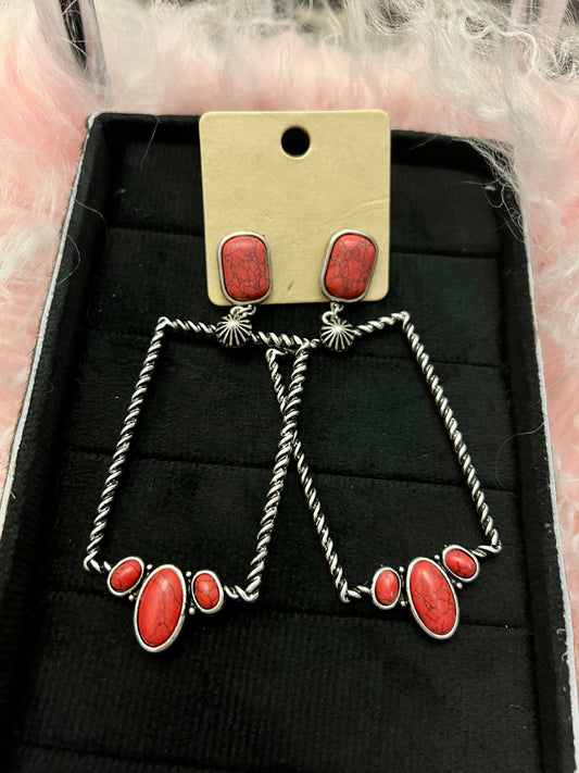 Red Rectangle Earrings