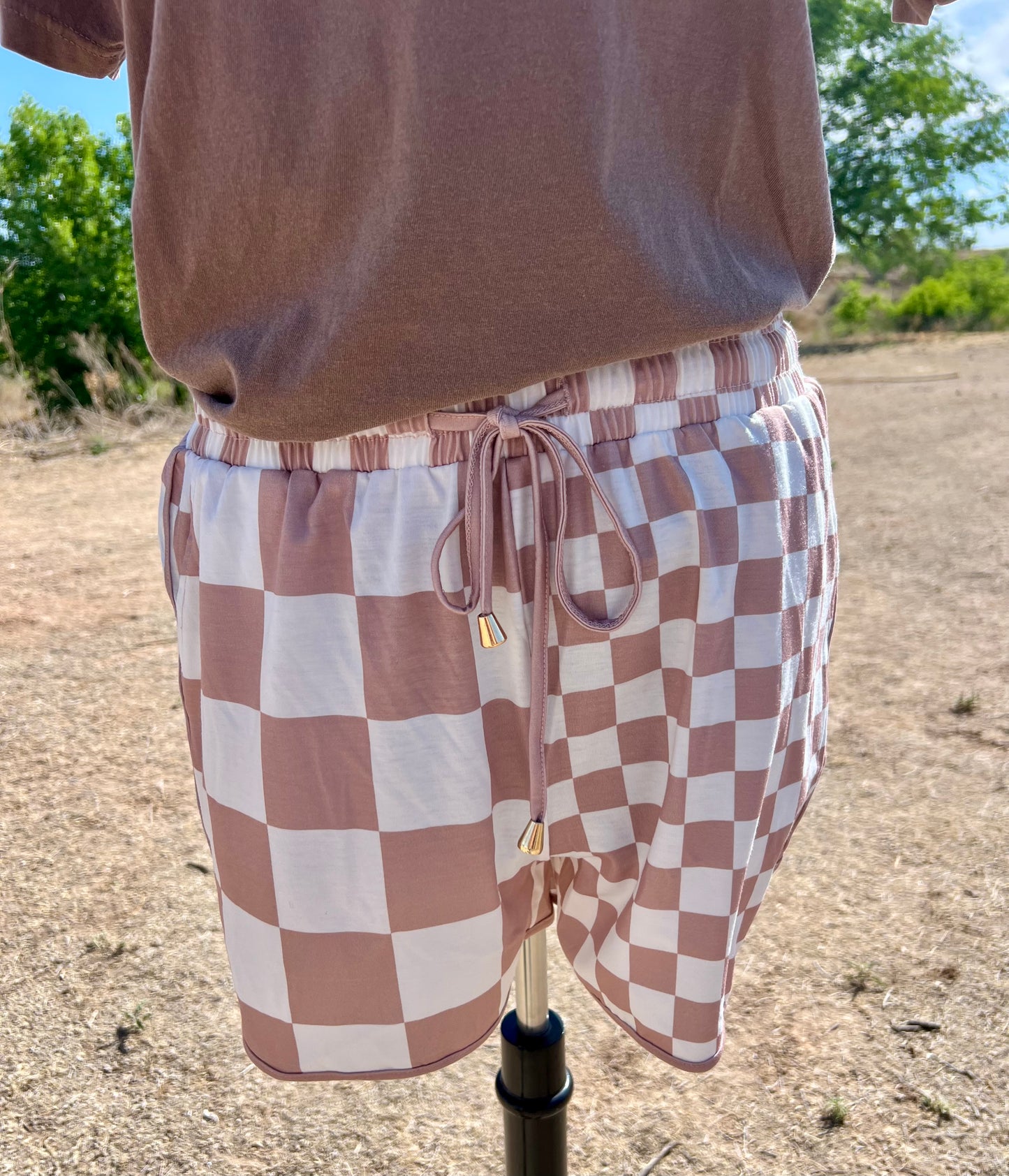Checkered Khaki Shorts with Pockets