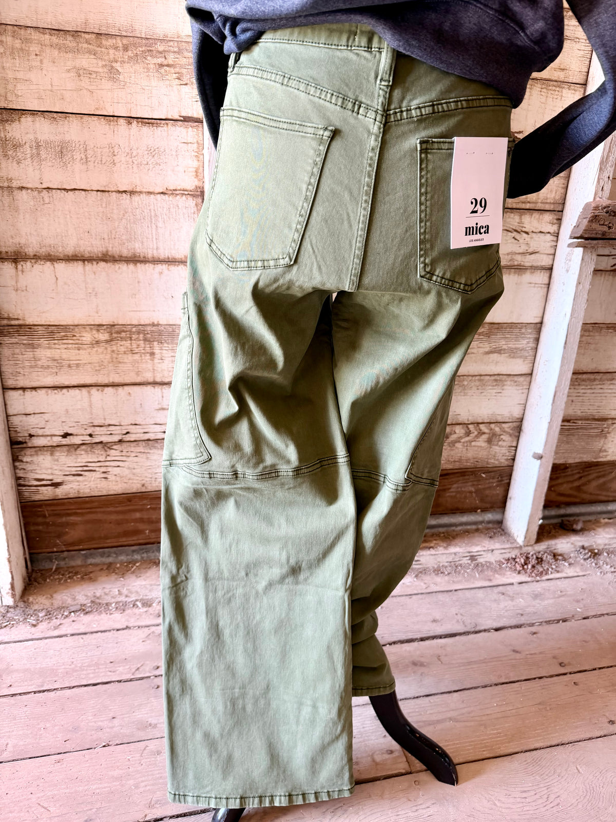 Mica Denim High Rise Olive Green Wide Cargo Jeans