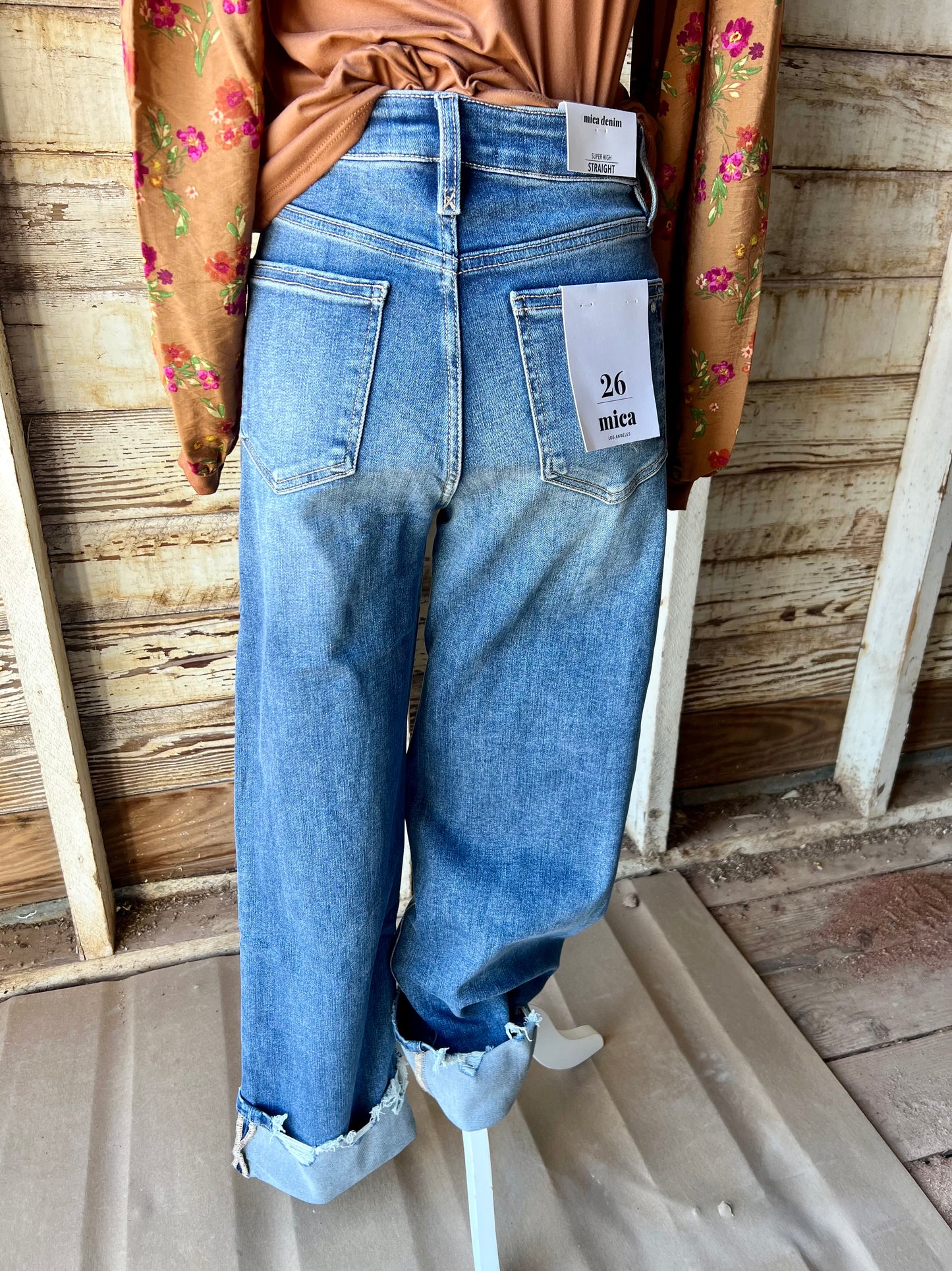 Mica Denim High Rise Relaxed Straight Cuff Jeans