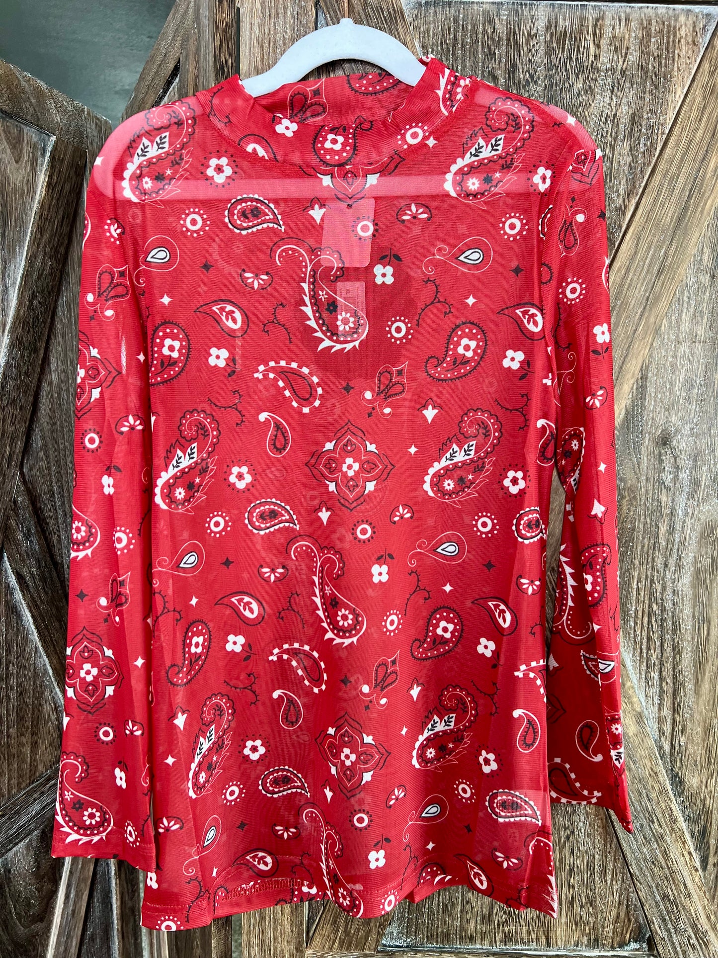 Red Bandana Print Mesh Top