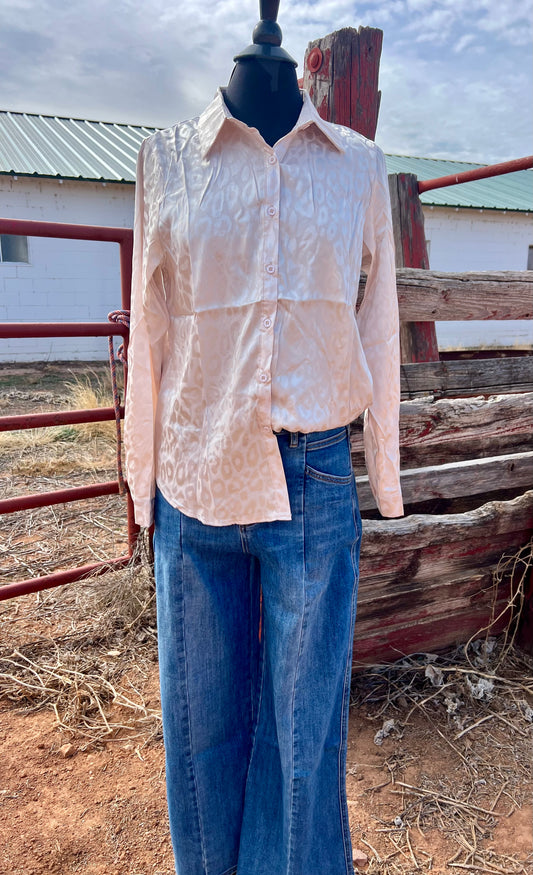 Apricot Leopard Print Button Top