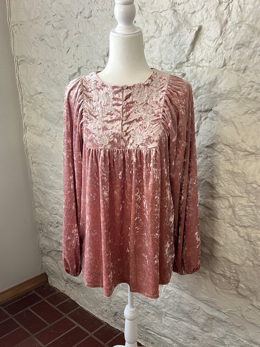 Crushed Velvet Embroidery Top