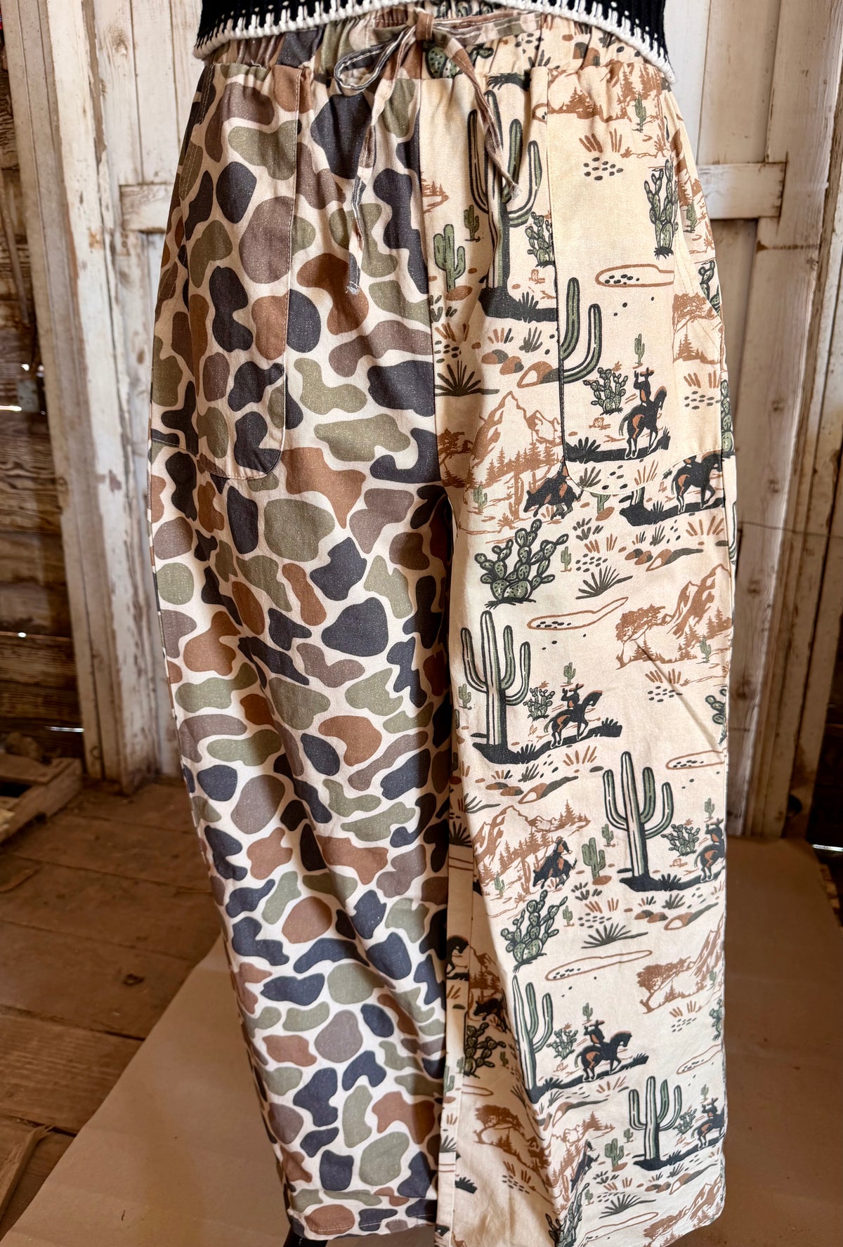 Half Camo, Half Cowboy Print Pants