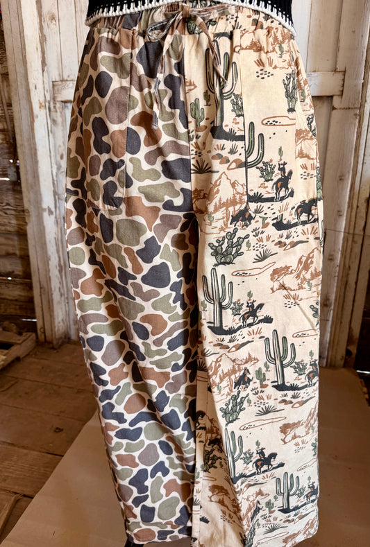 Half Camo, Half Cowboy Print Pants
