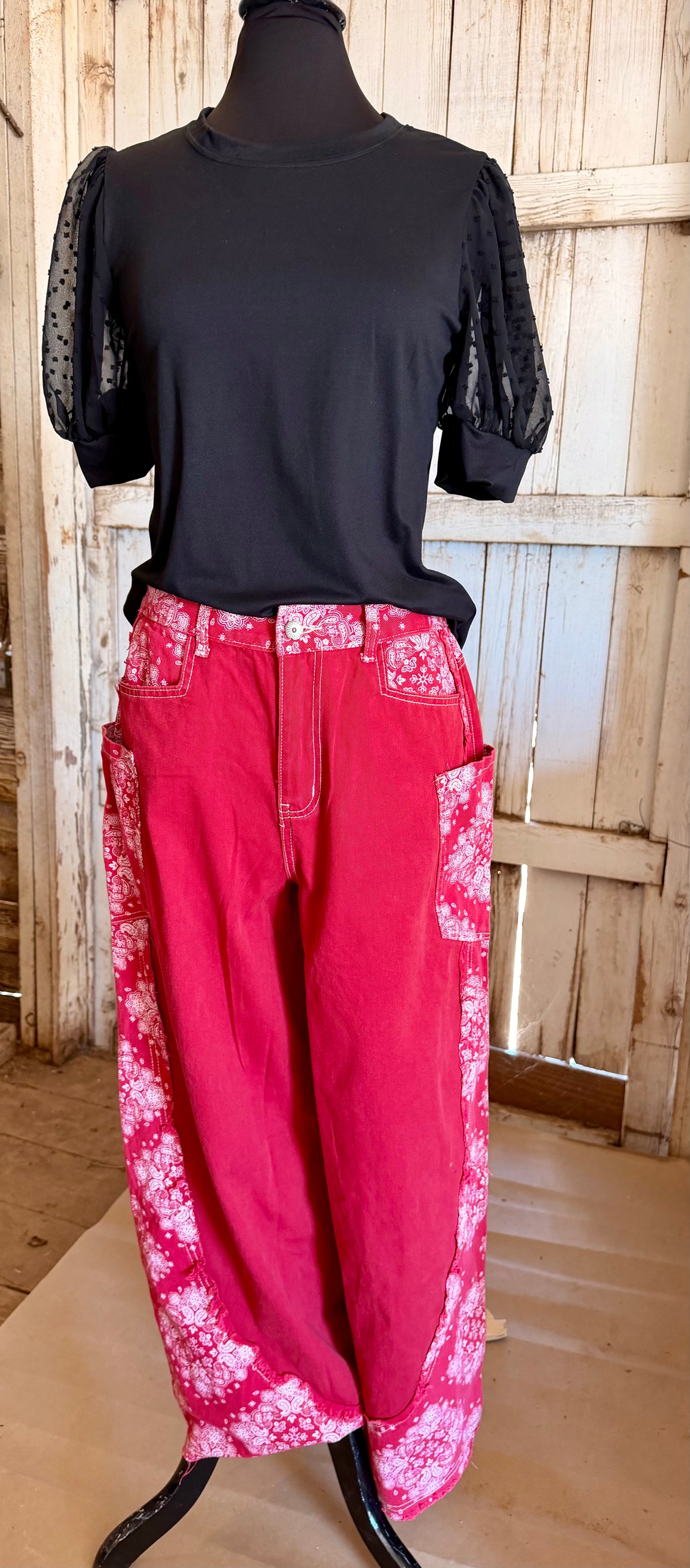 Red Bandana Print Jeans