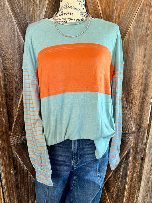 Green & Orange Striped Top