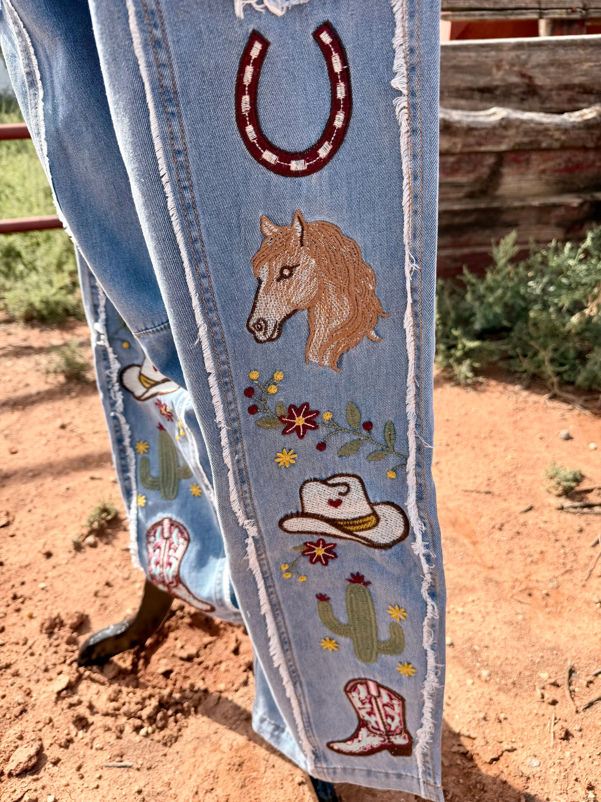 Western Embroidered Tie Waist Pants