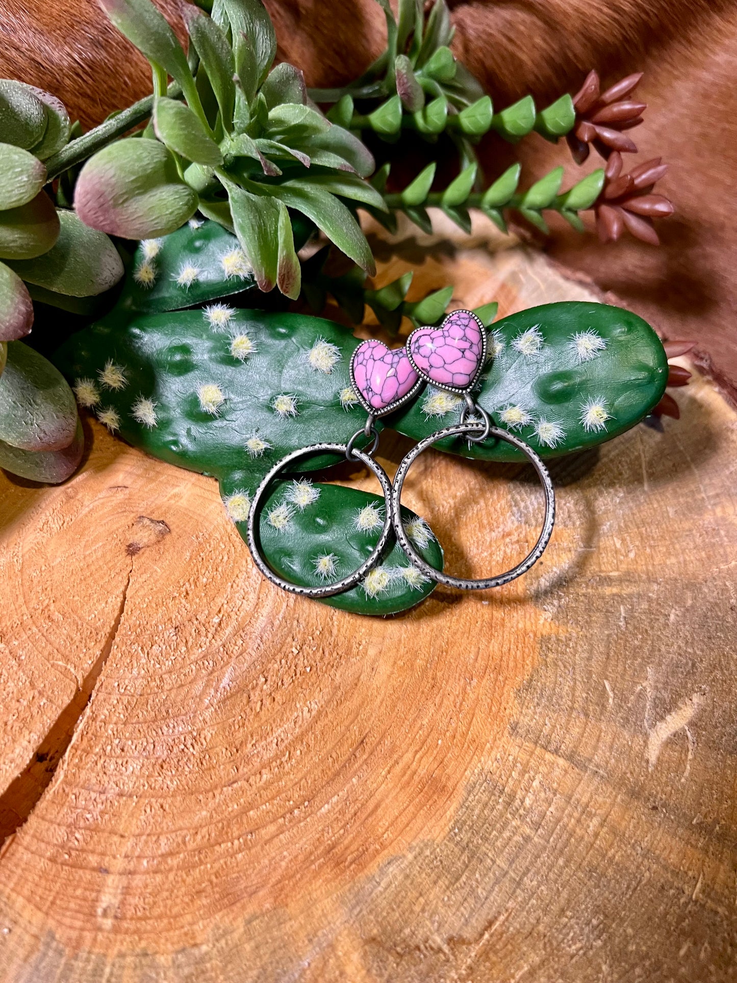 Pink Heart Hoop Earrings