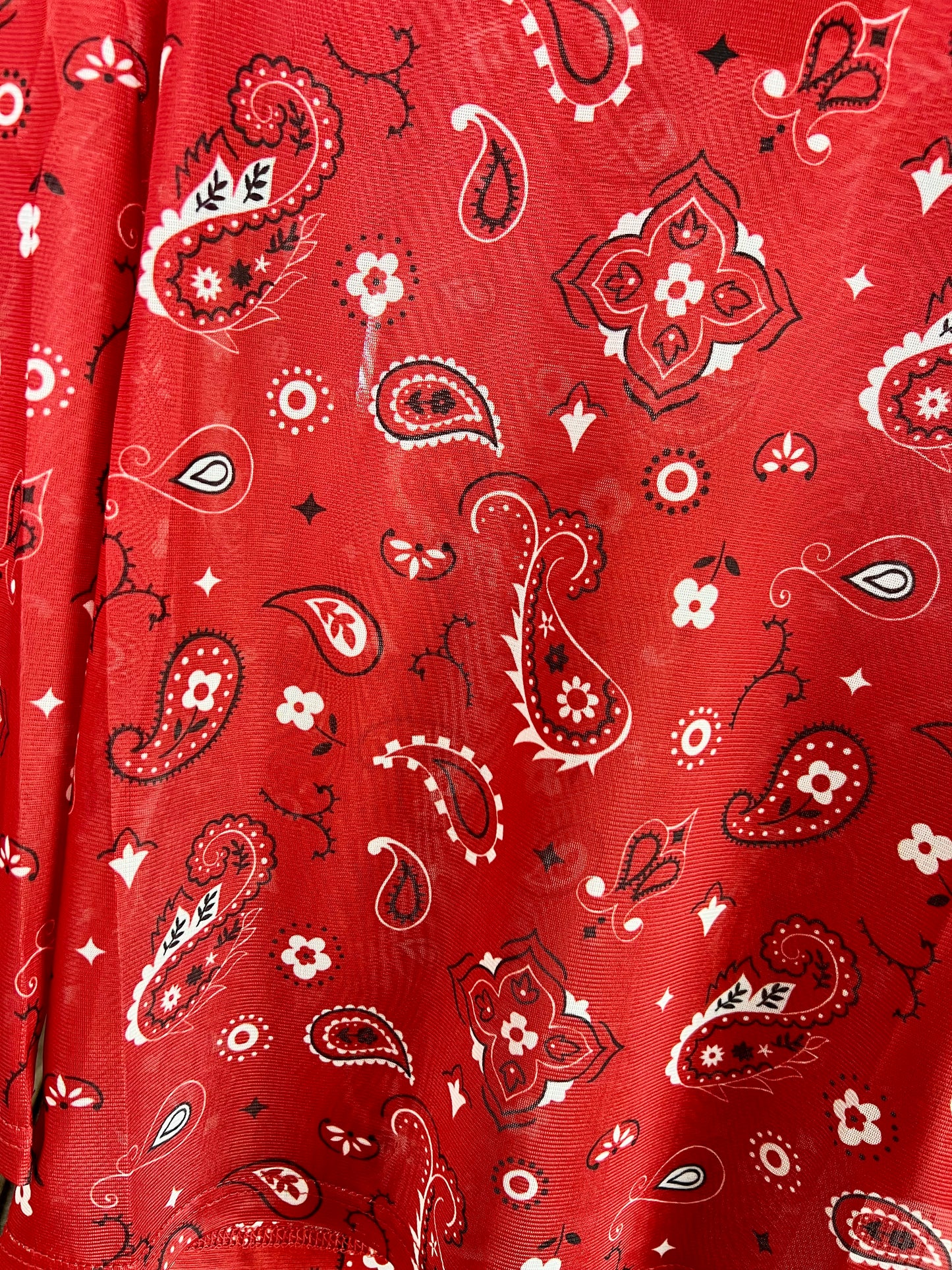 Red Bandana Print Mesh Top
