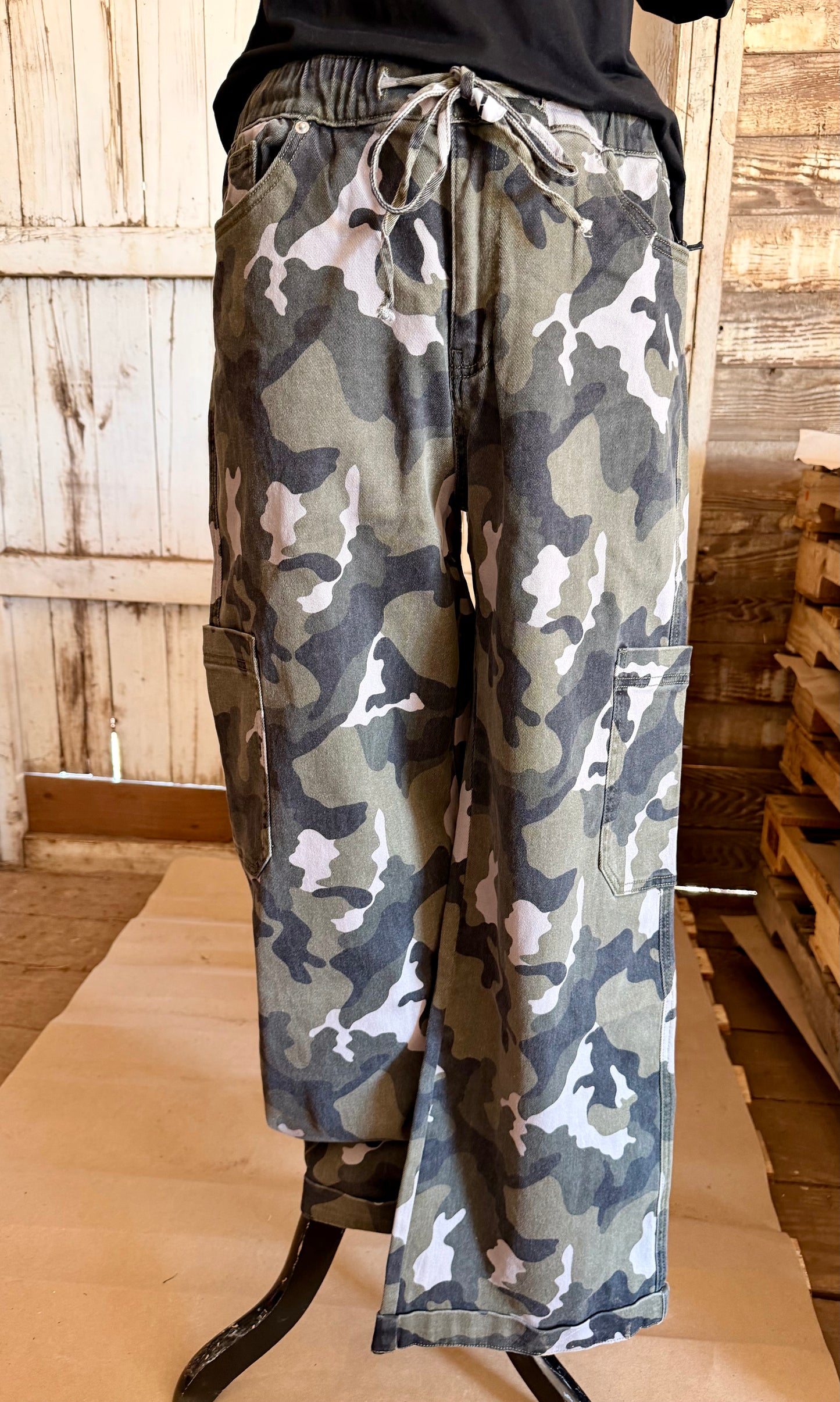 Mica Denim Camo High-Rise Jogger Wide Ankle