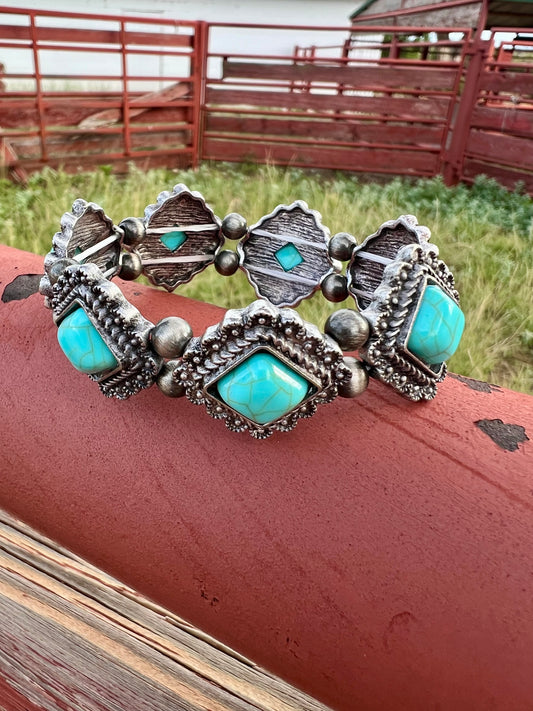 Faux Turquoise Diamond Shaped Stretch Bracelet