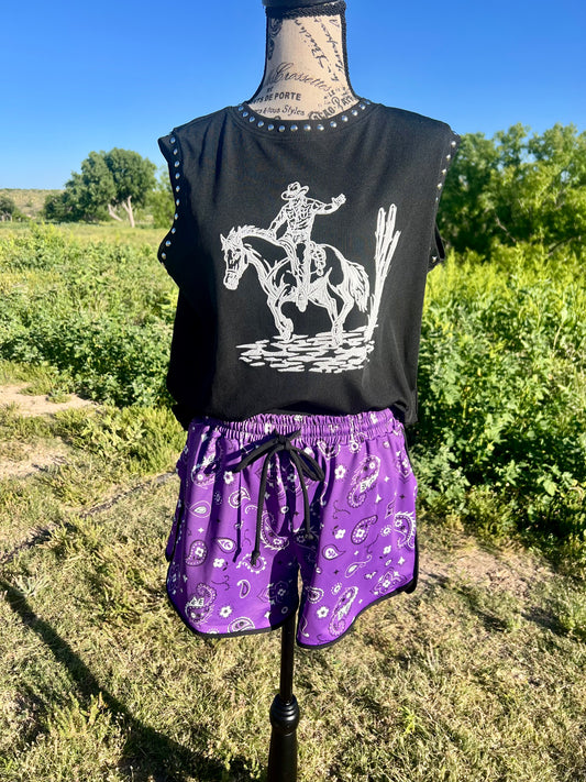 Purple Bandana Shorts with Pockets