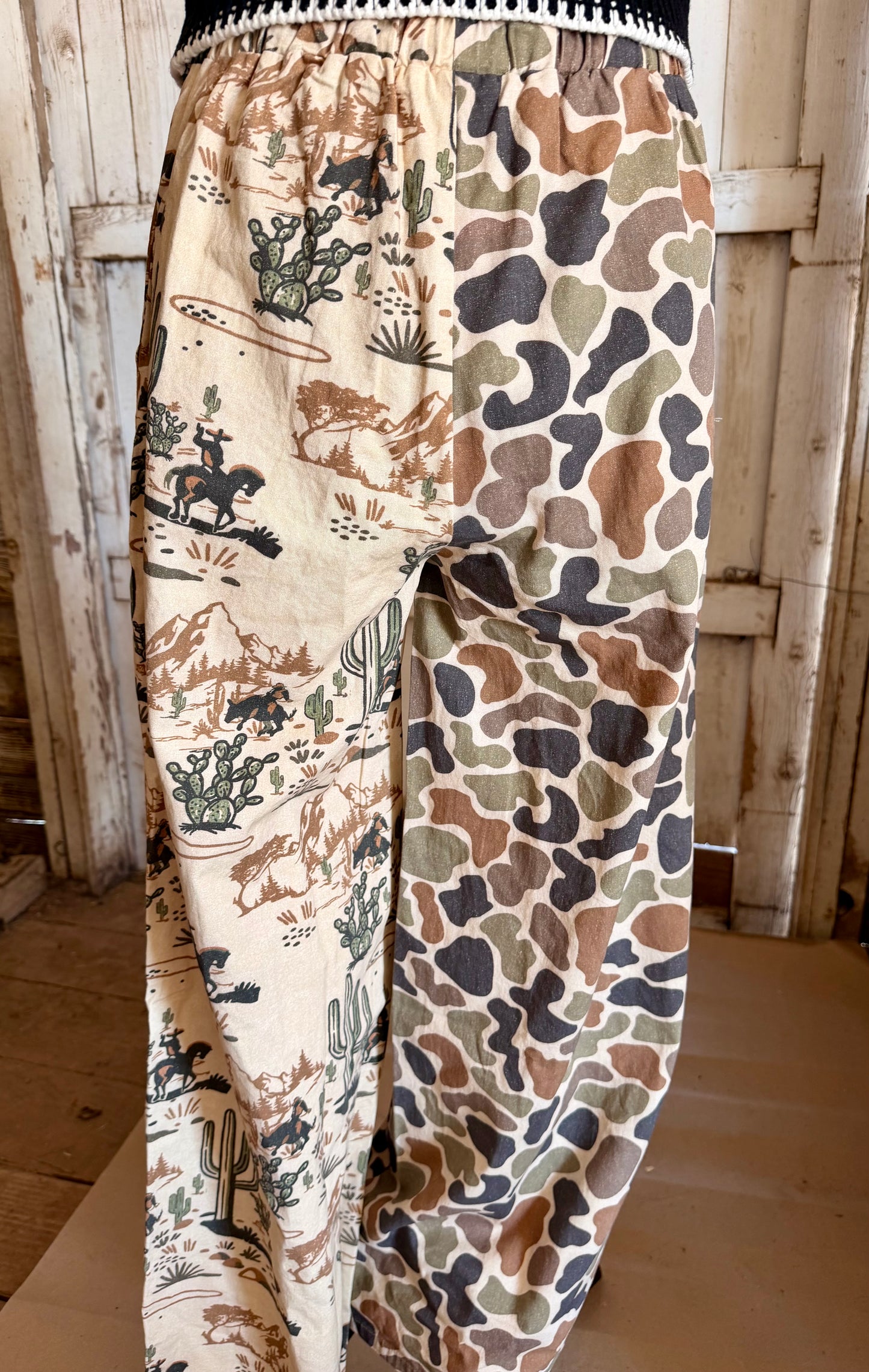 Half Camo, Half Cowboy Print Pants