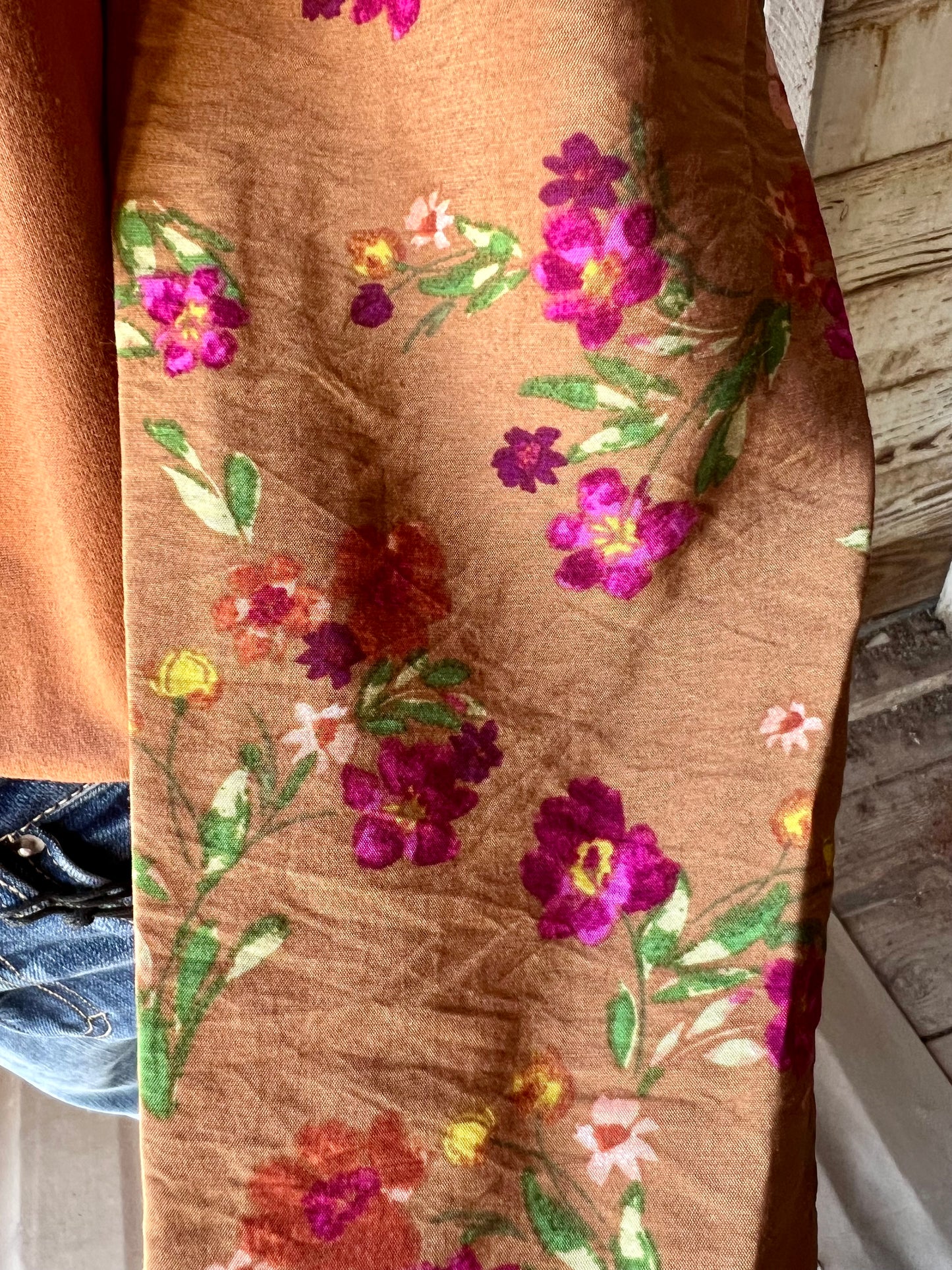Rust Top with Flower Sleeves