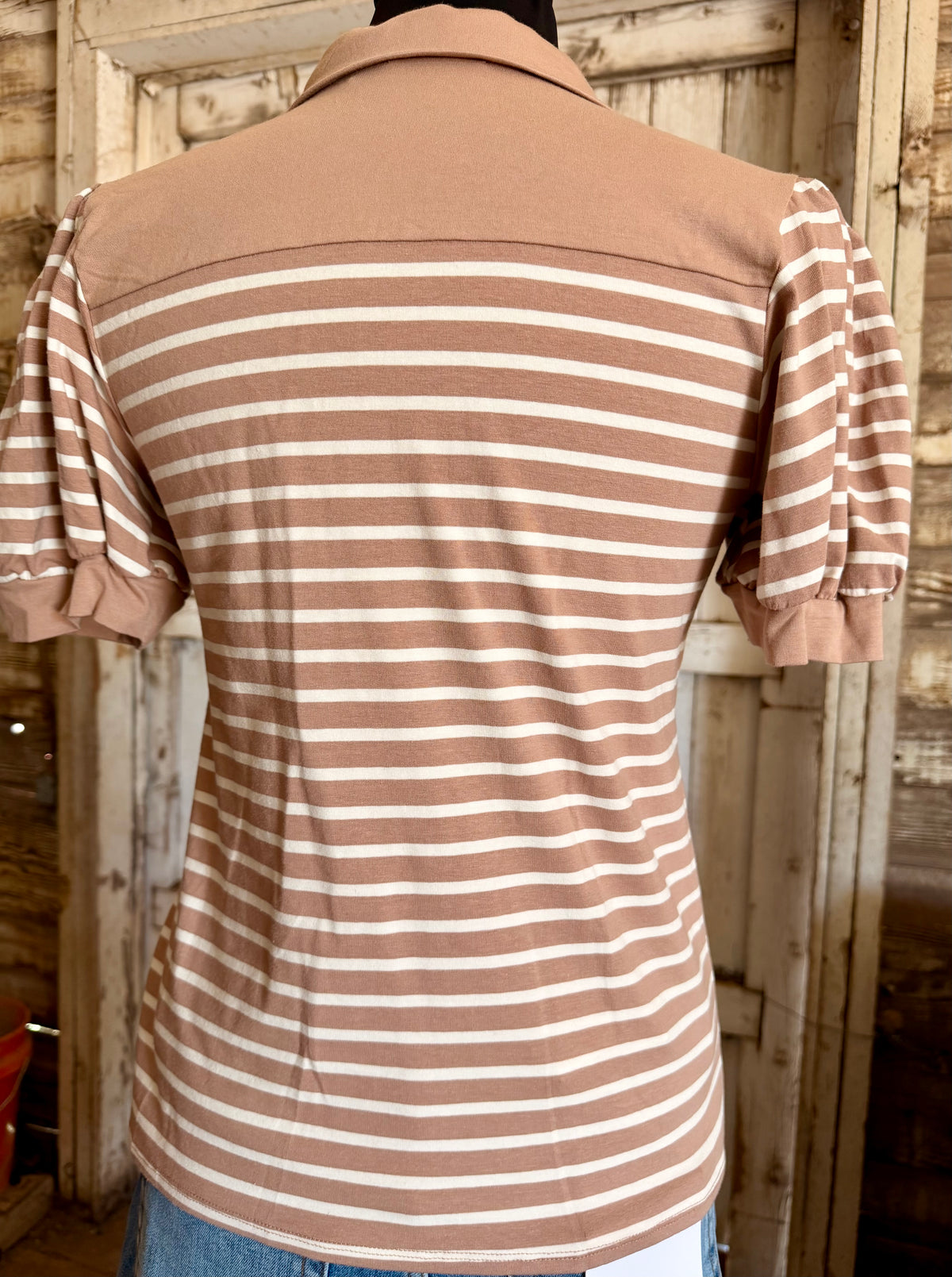 Striped Taupe Button Top