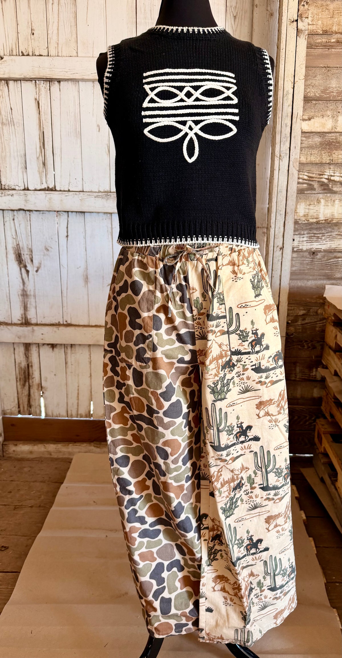 Half Camo, Half Cowboy Print Pants