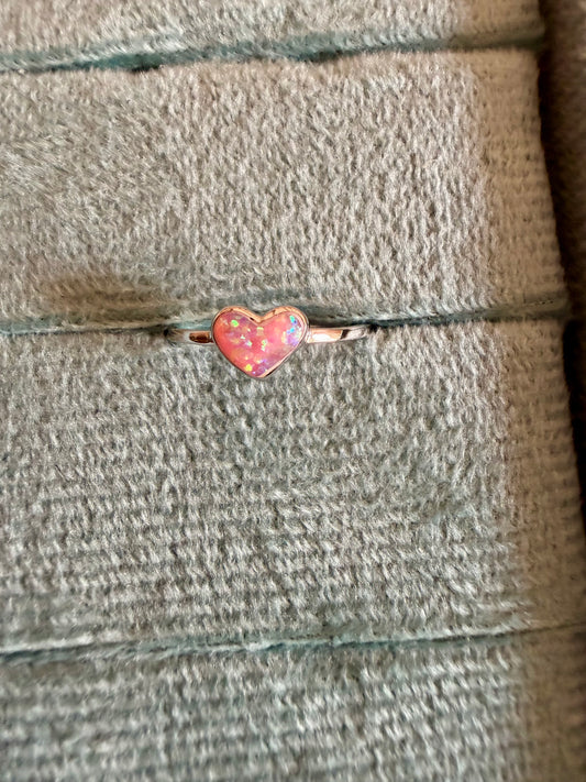 Pink Heart Silver Ring