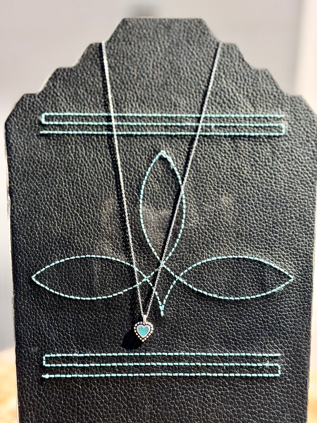 Sterling Silver Heart Necklace with Turquoise in Center