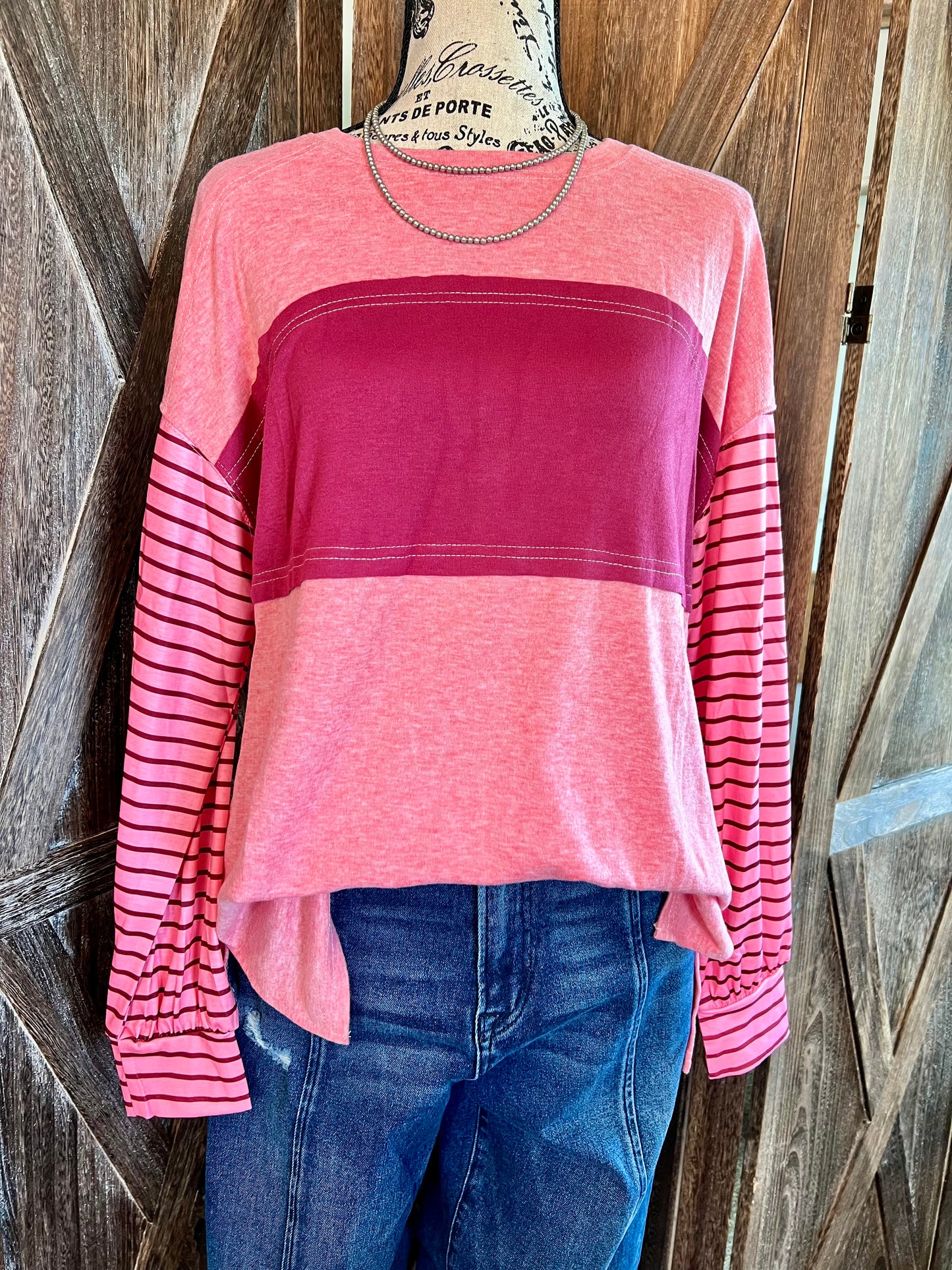 Pink Striped Long Sleeve Top