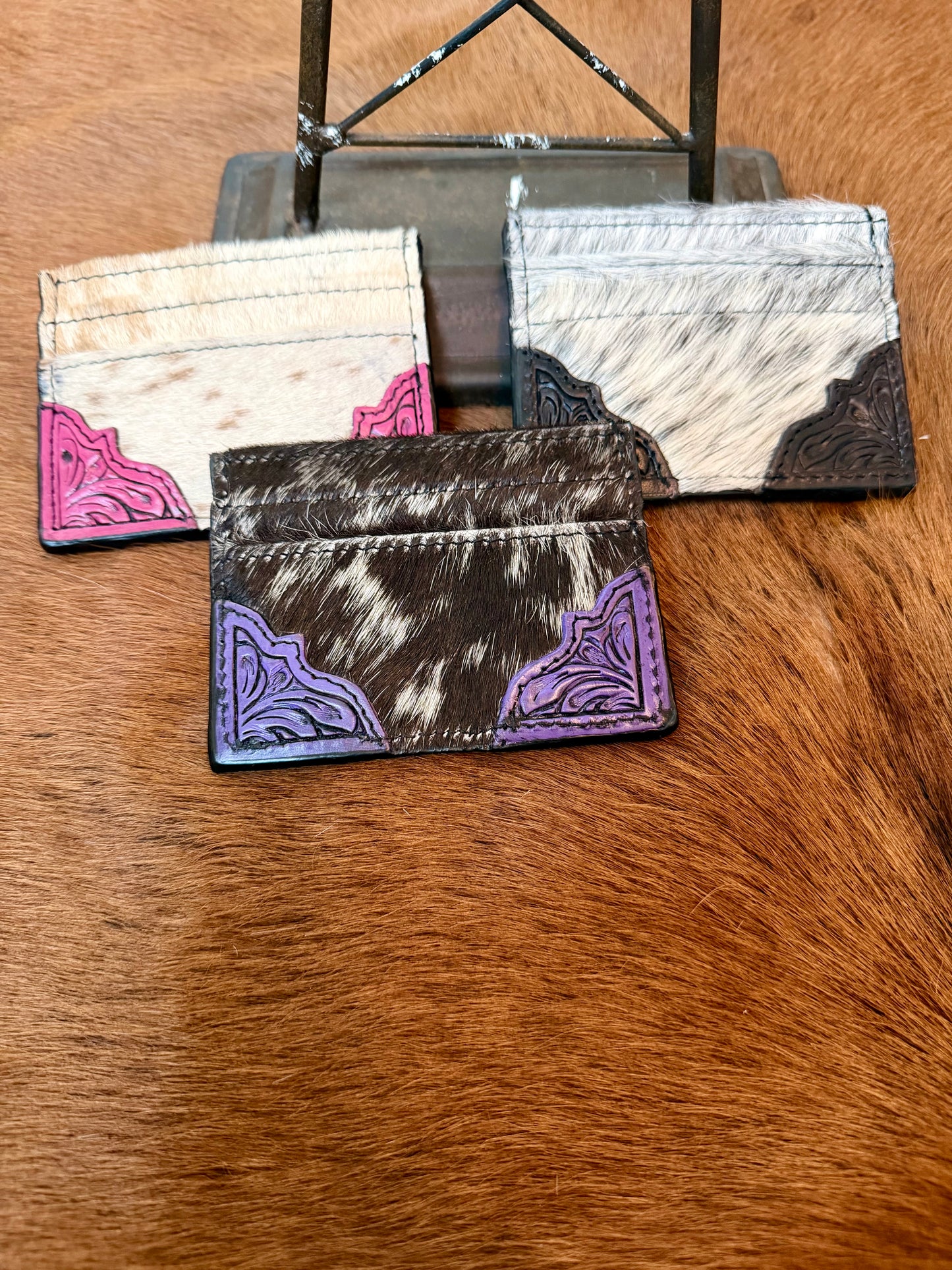 Leather on Cowhide Credit Card Holders